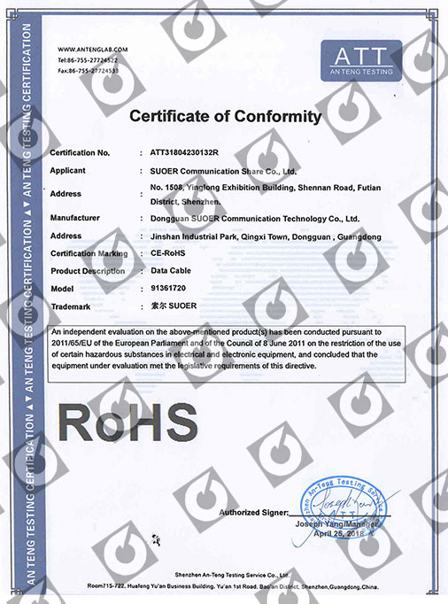 RoHS国际认证证书